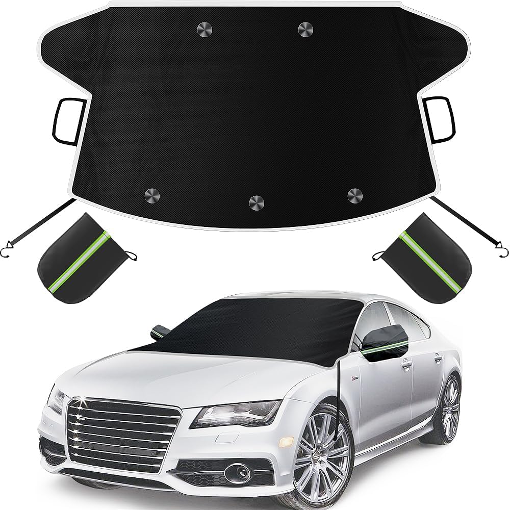 Car Windshield Cover for Ice and Snow, Windshield Snow Cover, Performance Brake Kits with Side Mirrors Cover for Snow, Ice, UV Fits Most Cars, Trucks, Vans, SUVs, Black