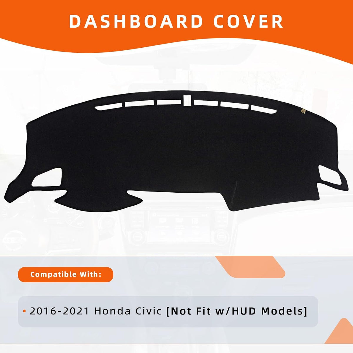 Dashboard Cover Dash Mat Fit for Ho-nda Civic 2021-2016 (Without HUD Models),Car Dash Board Mat Anti-Glare Carpet,Non-Slip Pad Sunshield Protector (Black)