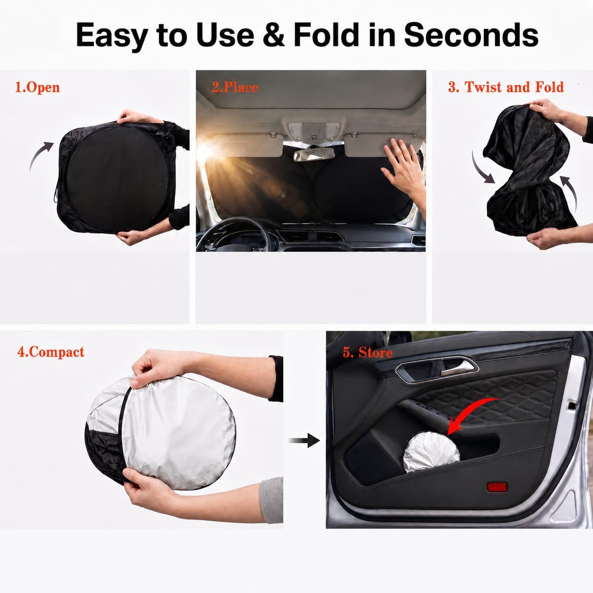 Car Windshield Sun Shade, Universal Fit Midsized Sedan SUV, Cool Gray