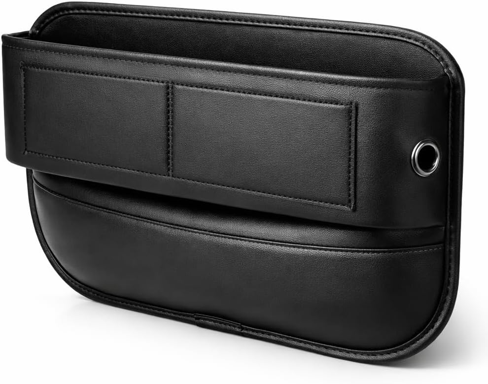 Car Seat Gap Organizer - Premium PU Leather Gap Filler with Storage Pockets, Universal Fit for Car, Truck, SUV - Prevents Phone, Keys from Falling Between Seats, Black