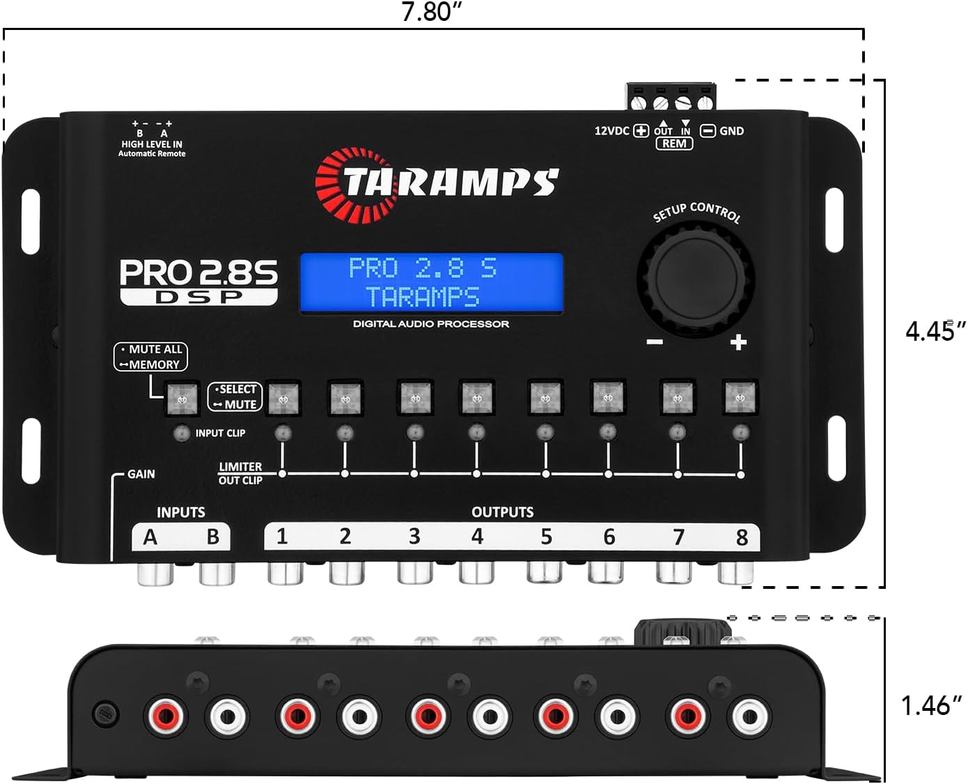Taramps Pro 2.8S Black DSP Crossover Full Digital Signal Audio Processor and Equalizer with sequencer 15-Band Graphic Equalization 12 preset EQ 2-Channel in and 8-Channel Out Car Audio, Sound Quality