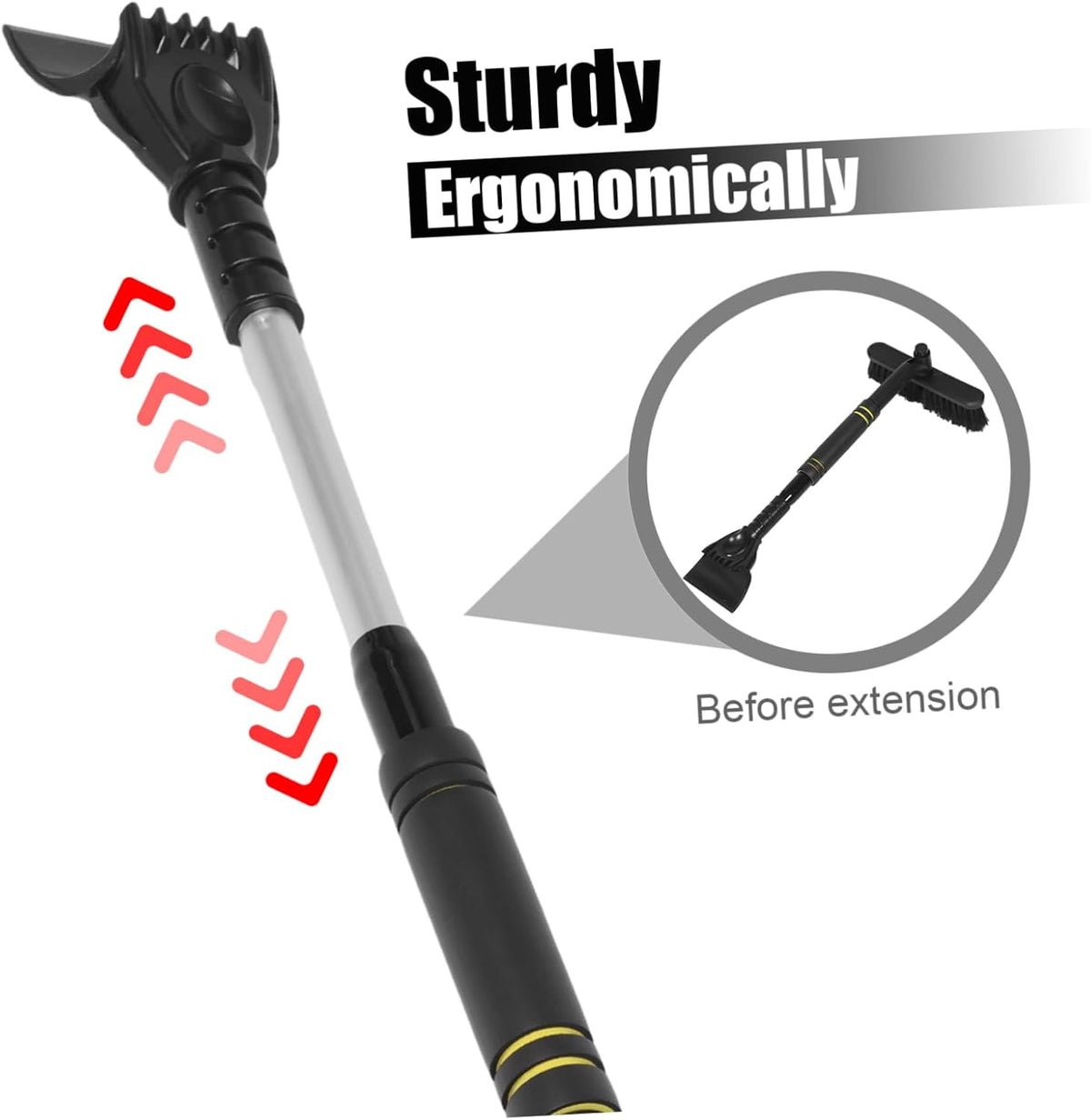 Luxshiny Extendable Snow Brush and Ice Scraper for Cars, Black Plastic