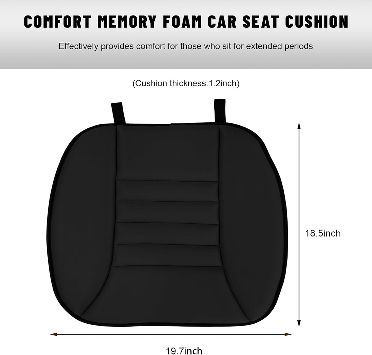 Sun Walker Car Seat Cushion, 1.2" Thick Memory Foam Auto Seat Protector Pressure Relief Pad, Nonslip Bottom Mat Comfort Driving Seats Cover for Truck SUV Sedan, Car Accessories (Black)