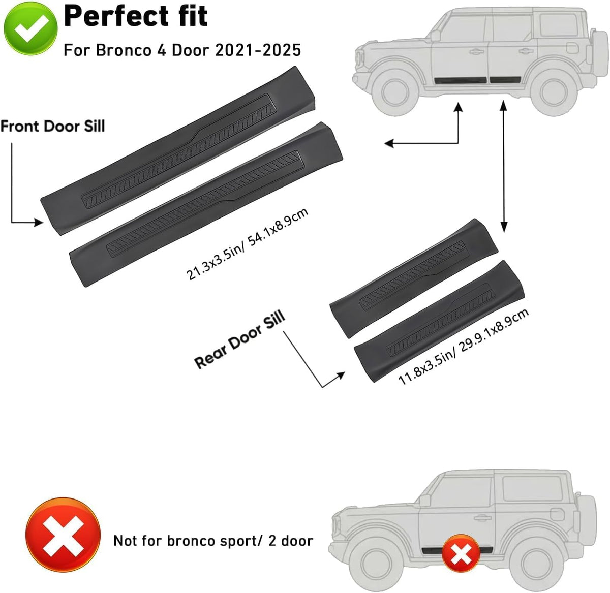 Door Sill Guards for Ford Bronco 4 Door Accessories 2021 2022 2023 2024 2025, Anti Scratch Anti-Slip Door Sill Protectors