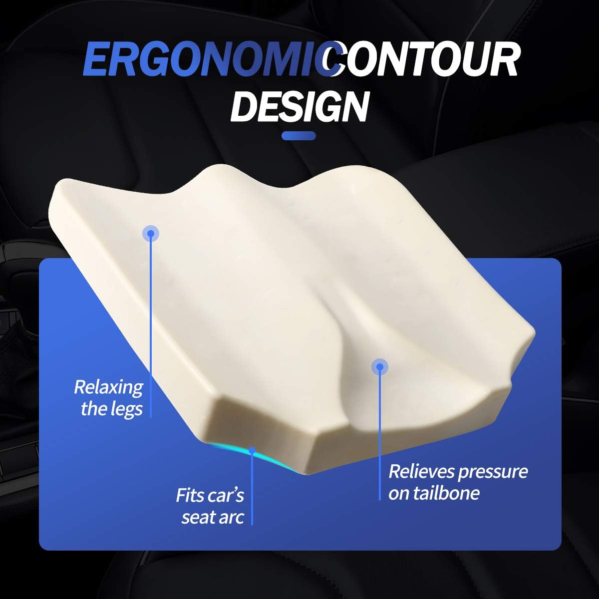 Car Seat Cushion, Comfortable Memory Foam Cushion for Driving, Auto Heightening Wedge Cushion for Sciatica Tailbone Pain Relief (Gray)