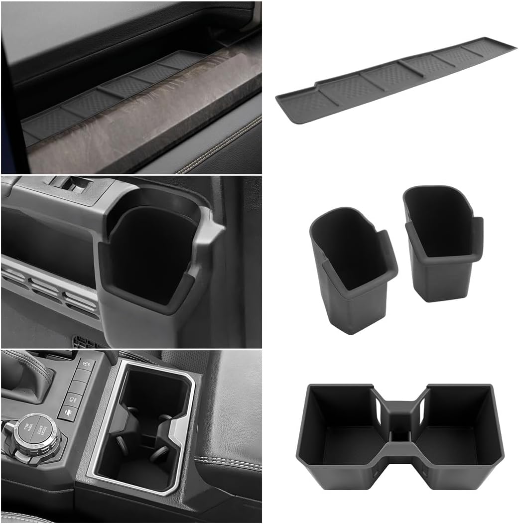 LUWU 2025 4Runner Accessories Compatible with 2025 Toyota 4Runner Center Console Cup Holder, Rear Seat Door Side Silicone Cup Holder, Passenger Side Storage Box Black 3-Pack