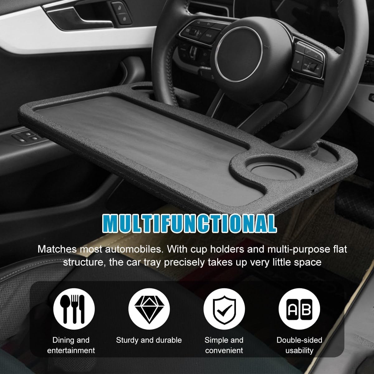 1 Pack Steering Wheel Tray for 2015-2025 Ford F150, Portable Car Desk for Laptop Eating Auto Table Food Holder Black