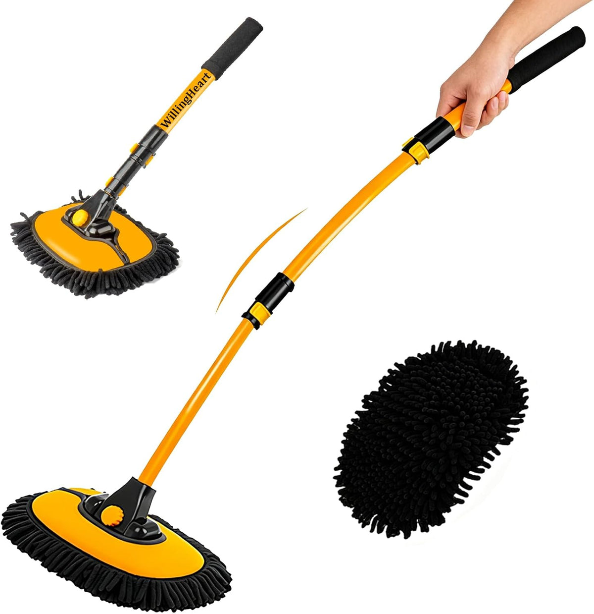 15° Curved Car Wash Brush, 43" Telescopic Handle, Soft Microfiber Mop