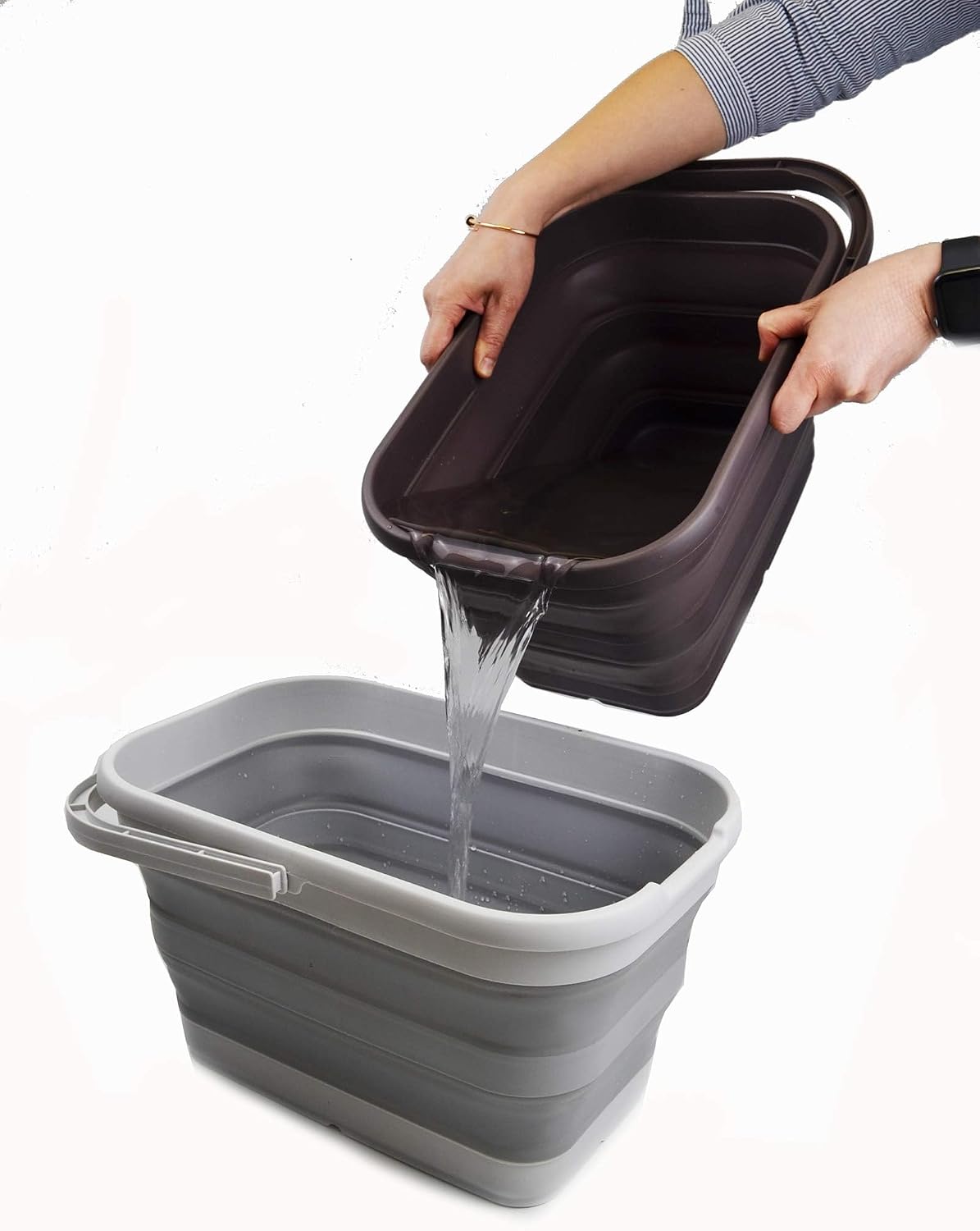 SAMMART 12L (3.17 Gallon) Collapsible Rectangular Handy Bucket, Mop Bucket for Window Cleaning, Foldable Tub with Handle for Car Washing, Space Saving Portable Plastic Organizer for Storage (1, Grey)