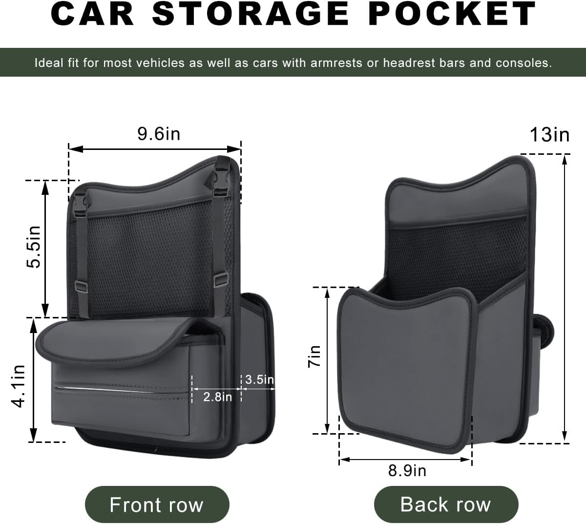 Car Purse Holder Between Seats, Nappa Leather Front Seat Storage Bag with Tissue Holder, Large Capacity Automotive Console Organizer for Document Phone Wallet, Car Accessories (Gray)