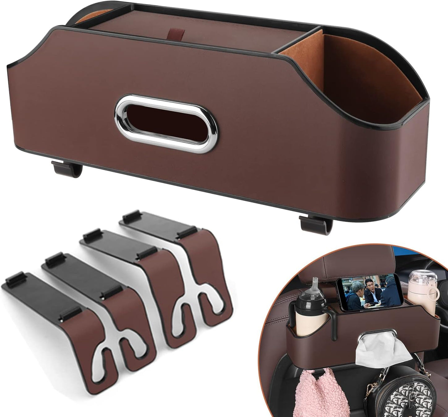 Car Seat Back Organizer - Stylish & Functional Storage for Family Adventures - Cup Holders, Tissue Box & Hooks - Perfect for Kids, Road Trips & Travel (Orange)