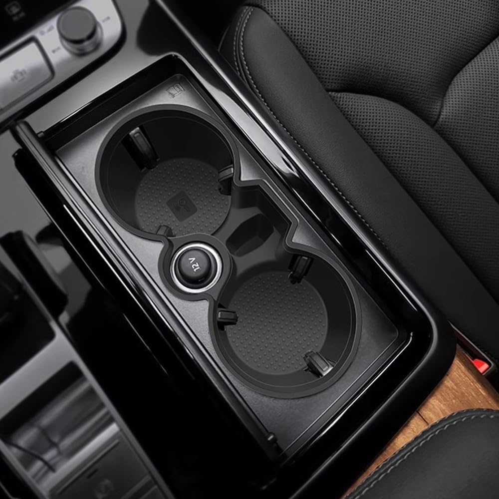 Car Center Console Water Cup Holder Storage Box Container Tray Organizer Soft Silicone Insert Storage Box Trim for Audi Q7 Q8 2020-2024 Automotive Interior Accessories (Black)