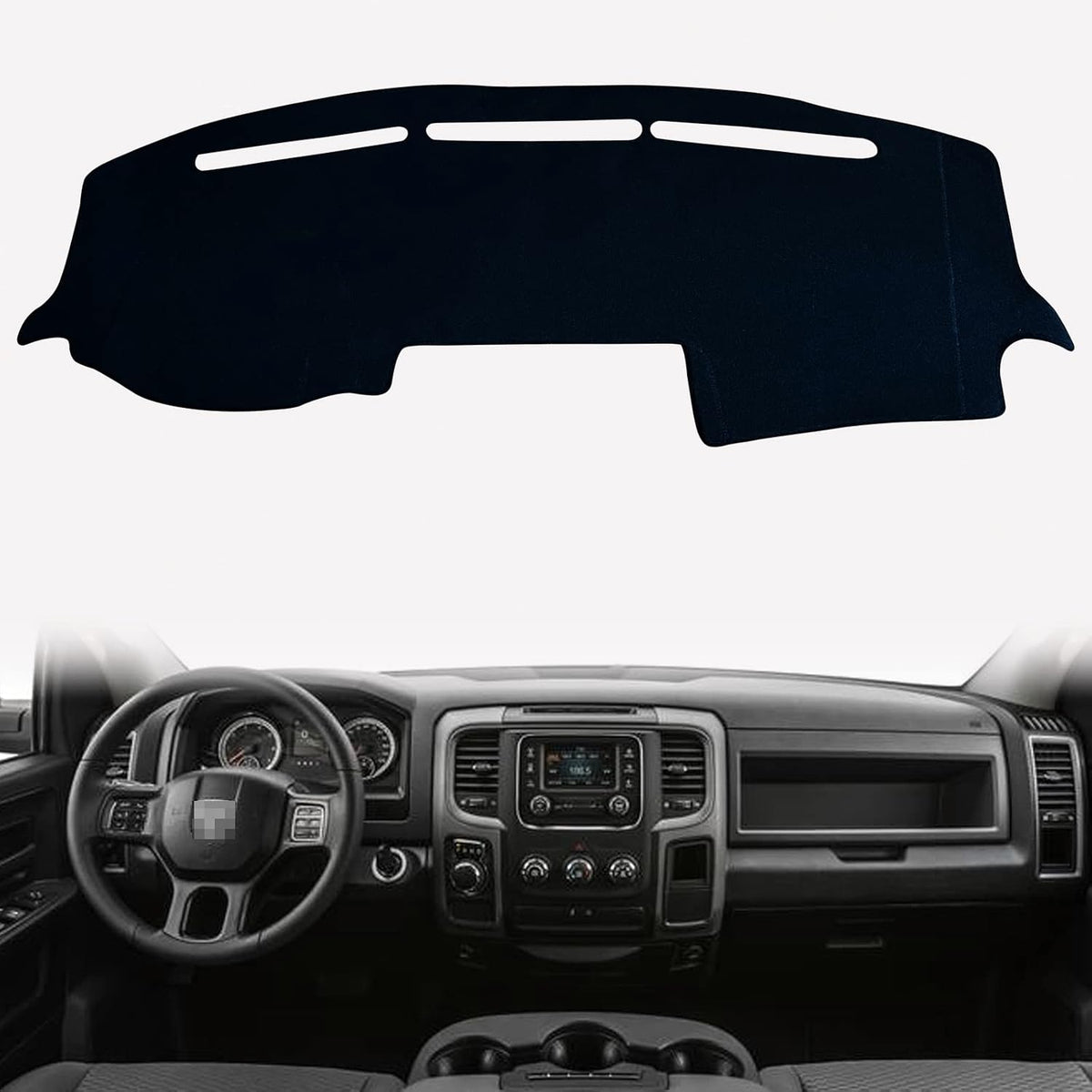 Dash Mat Cover Custom Interior Center Console Compatible with Dodge Ram Big Horn Laramie 1500 2500 3500 Pickup 2019 2020 Dashboard mat Covers Accessories (Black Rim)