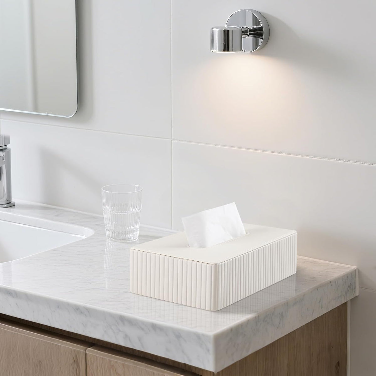 Short Tissue Box Cover, Rectangle Tissue Box Holder, Cream