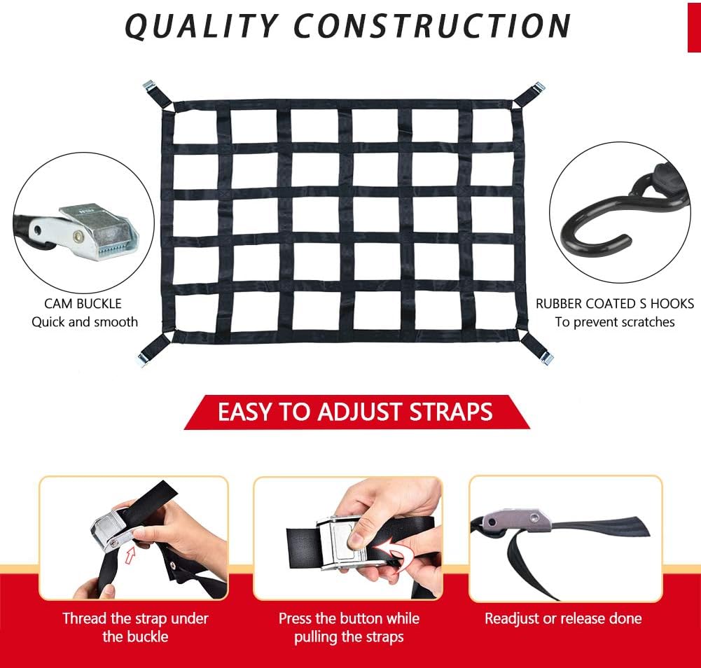 Surmountway 66" x 50" Heavy Duty Cargo Net for Pickup Truck Bed
