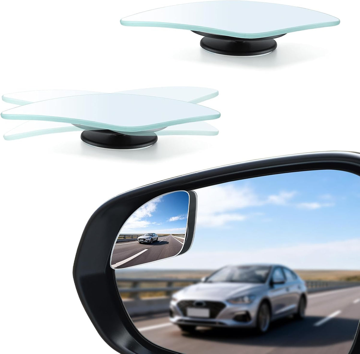 LivTee XLarge Blind Spot Mirror, Rounded Rectangle HD Glass Frameless Convex Rear View Mirrors Exterior Accessories with Wide Angle Adjustable Stick for Car SUV and Trucks, Pack of 2