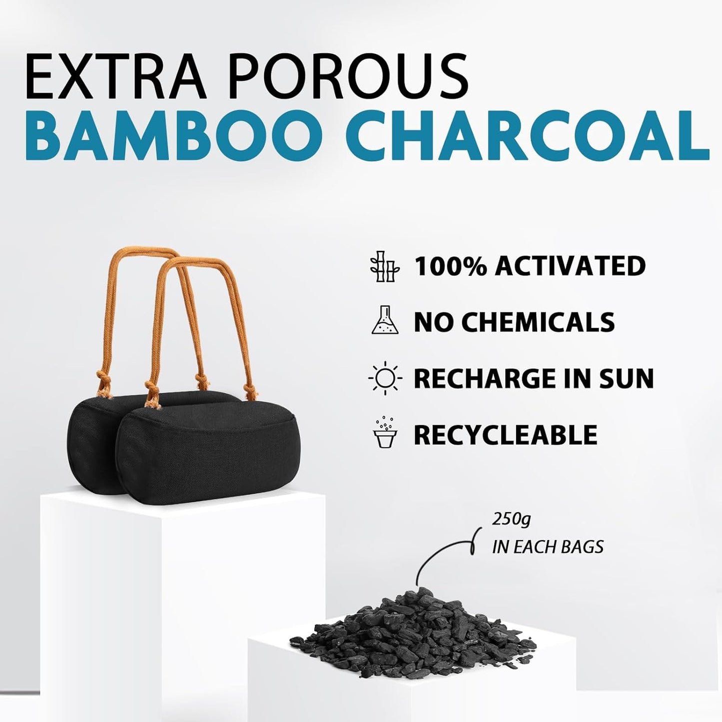Timgle 2 Pack Charcoal Air Freshener for Car Bamboo Charcoal Odor Absorber Lasts 365+ Days No Chemicals Free Deodorizer Activated Odor Eliminator Bag, Absorb Smoke Smell, Purifier (Khaki Strap)