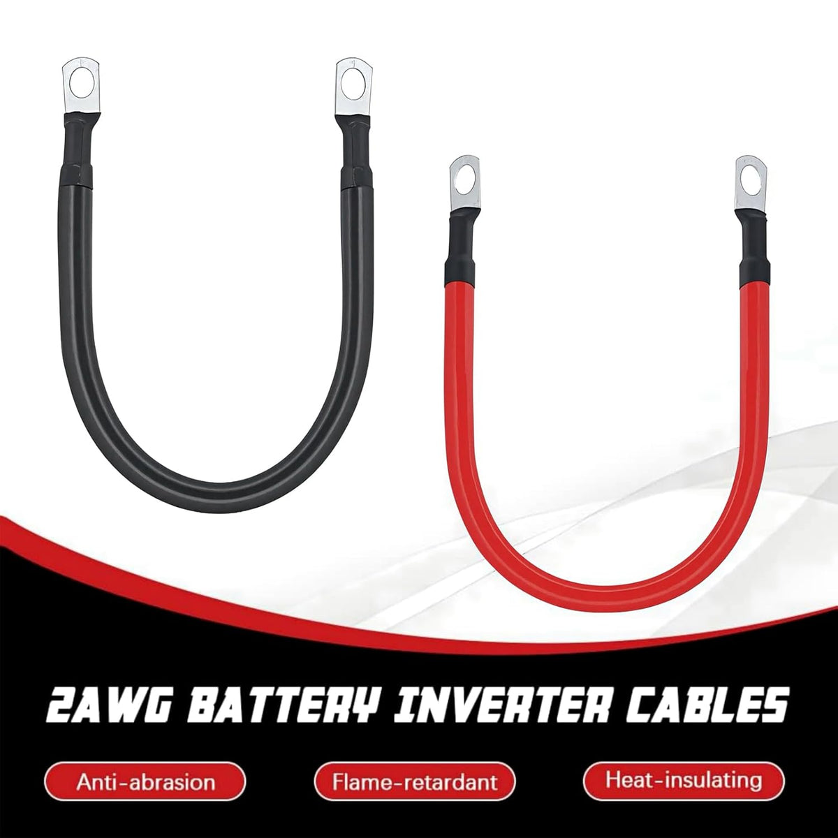 A ABIGAIL 2 AWG Battery Cable 2Gauge Pure Copper Battery Inverter Cables with 5/16 in Lugs Both Ends Power Inverter Wire Set for Automotive Solar Power Inverter Marine Boat RV Car Motorcycle (1FT)