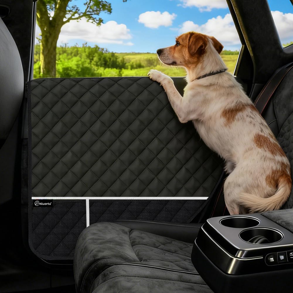 Dog Car Door Protector, 2 Pcs PU Leather Pet Car Door Cover, Waterproof & Scratch Resistant Dog Car Door Guard with Insert Flap Secure Fixation for SUV, Truck, Sedan