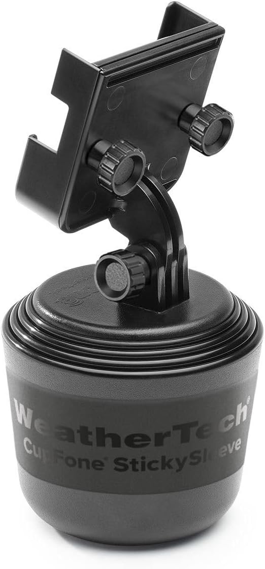 WeatherTech CupFone Two View – Adjustable, Universal Cup Holder Phone Mount Car & Truck Accessory – Best Design for iPhone & Smartphone Charging – Black Plastic Knobs