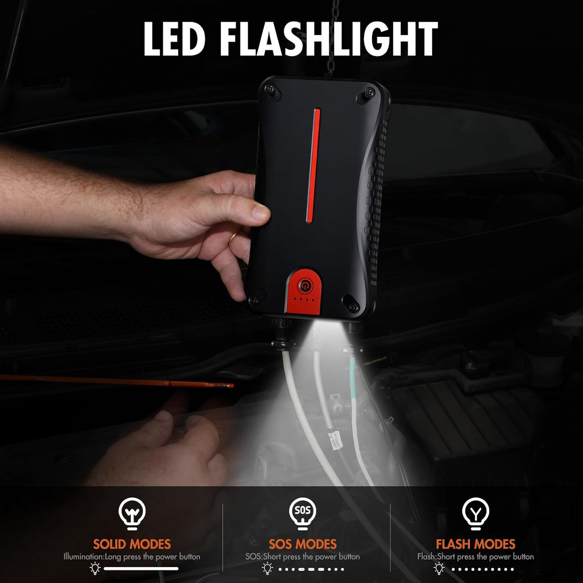 Car Battery Jump Starter, 3000A 12V Jump Starter with USB Quick Charge (UP to 7.0L Gasoline and 5.5L Diesel Engine), Portable Jump Box with 3 Modes Flashlight and Jumper Cable