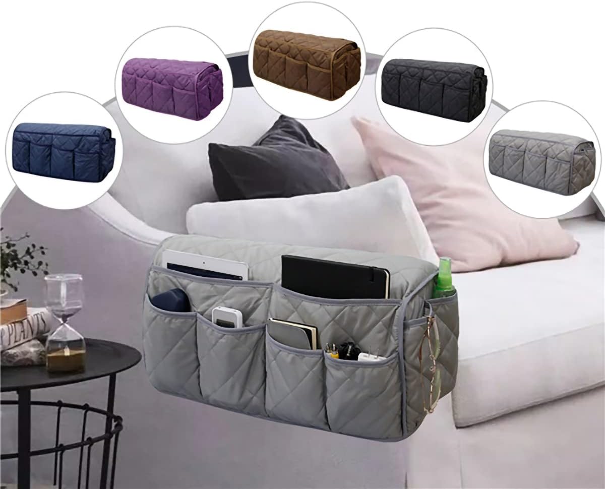 Sofa Armrest Organzier for Remote Control Holder with 14 Pockets for Recliner Organizer Armchair Caddy Organizer for Glasses Keys Phones ipads Storage, Gray