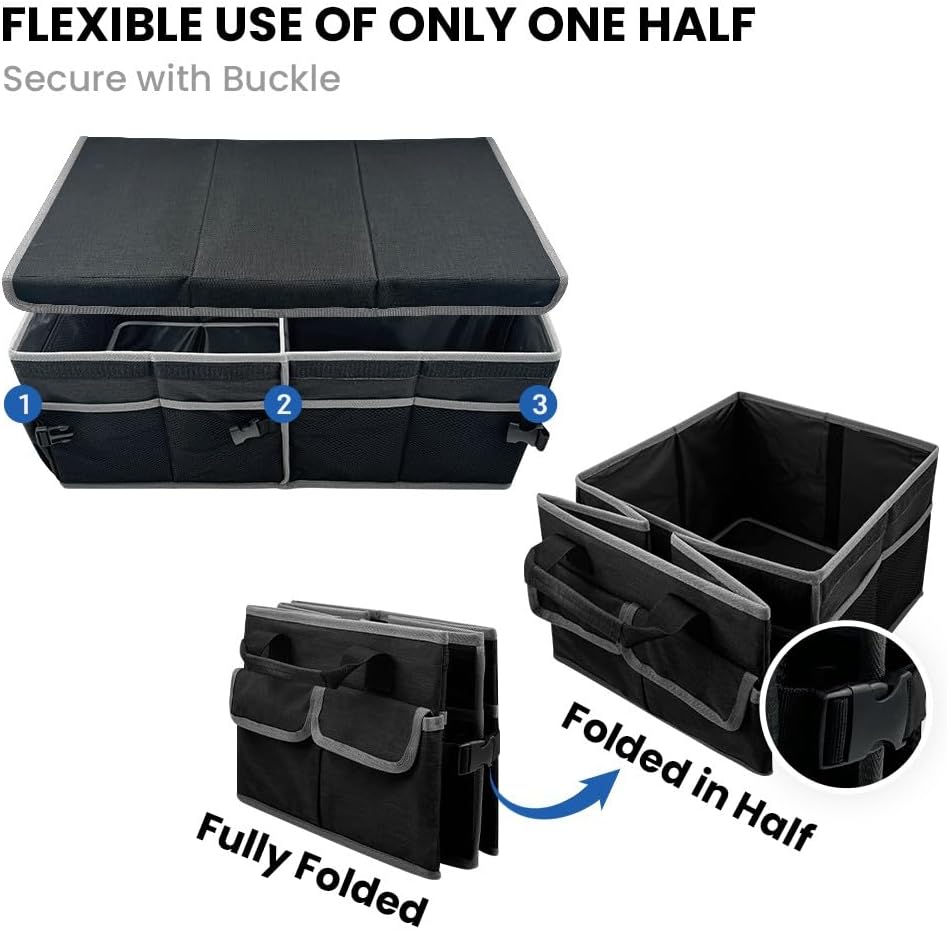 Collapsible Car Trunk Organizer, Foldable Cargo Storage Organizer for SUV, Car & Truck, Black