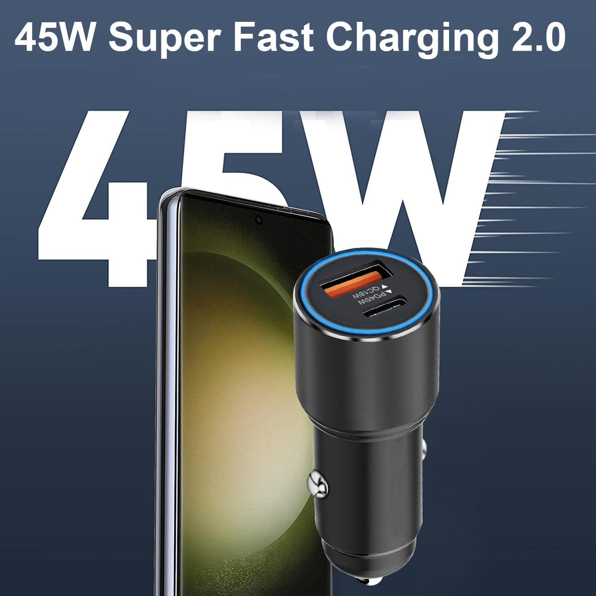 63W Super Fast Car Charger and Cable for Samsung Galaxy S25/S25 Plus/S25 Ultra/S24 FE/S23 S22 S24 /S21 S20,A54 5G/A55 5G/A15 A25,Z Fold 4 5/Z FILP,USB C 45W+USB A 18W Adapter Phone Cigarette Lighter