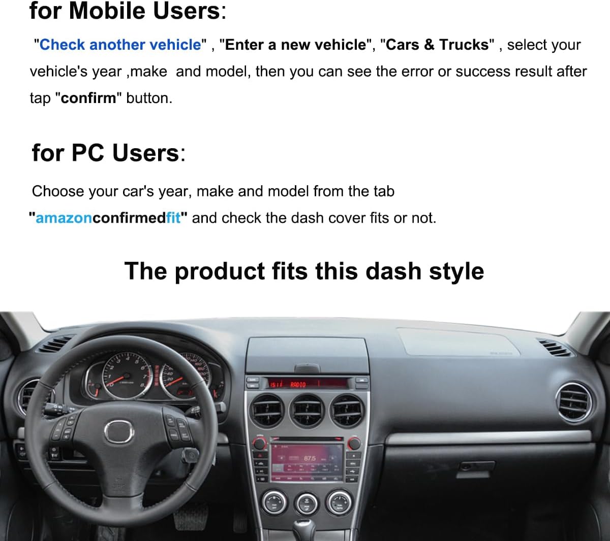 Yiz Dash Cover Mat Custom Fit for 2003-2008 Mazda 6 (Black) J181