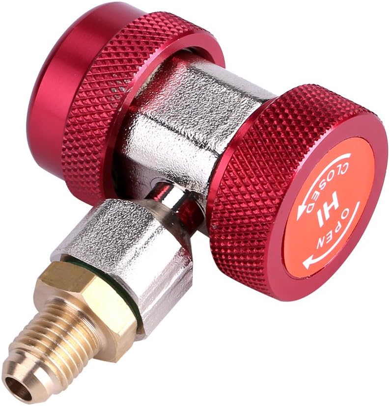 Quick Coupler,R134 A/C Low/High Quick Connector 1/4" Air Conditioning Coupler Adapter + Extractor Valve Core for Car Add Fluorine(High Pressure)