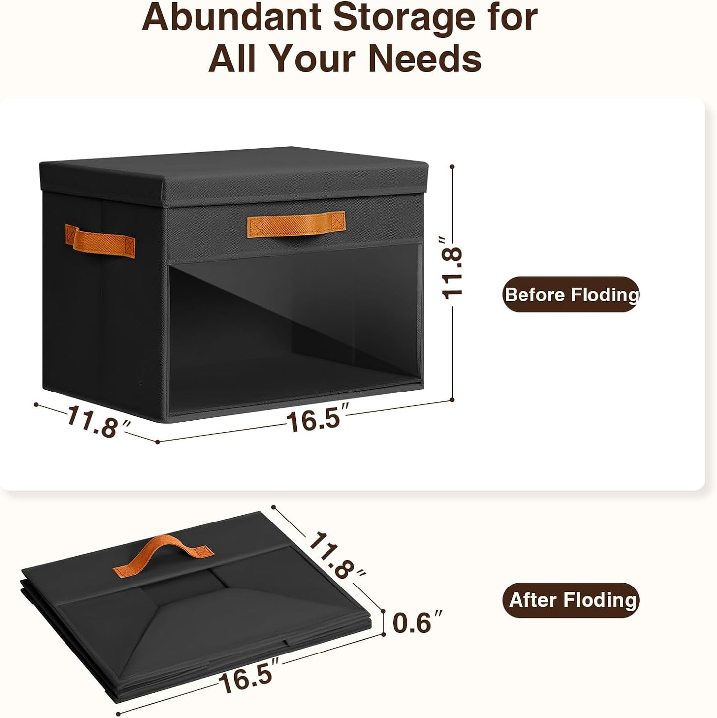 Homsorout Large Storage Bins with Lids - 4 Pack Foldable Decorative Organizers with Clear Windows & Handles, Cube Storage Organizers for Clothes, Blankets, Sweaters, Sheets, Black