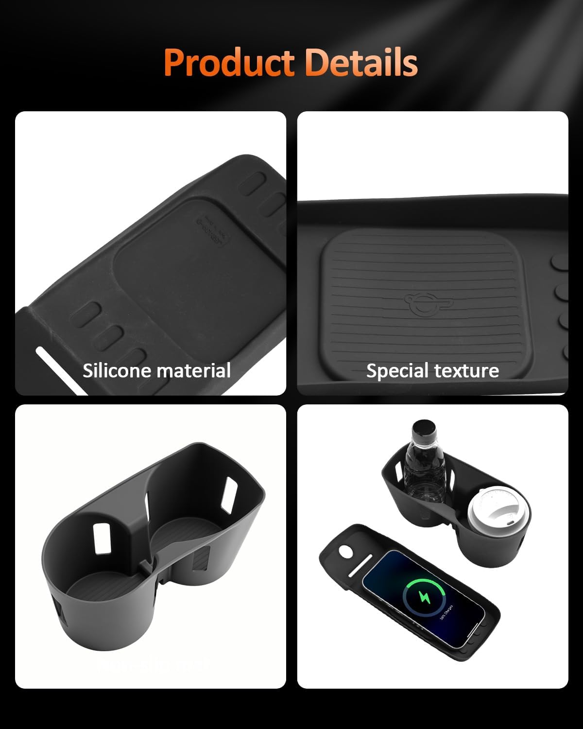 CDEFG 2PCS for 2026 2027 Hyundai Palisade Center Console Cup Holder Insert Organizer & Wireless Charing Silicone Mat Accessories (Only fit 7-Seat)