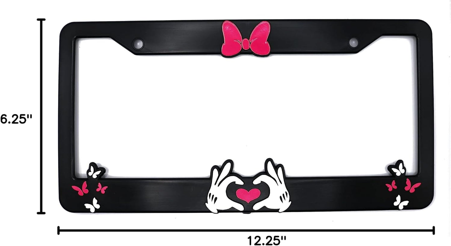 Minnie Bow V2 3D Raised License Plate Frame | 1 Pack Car License Plate Cover | Universal US Black License Plate Holder | Auto Accessories (Car, Truck and SUV)