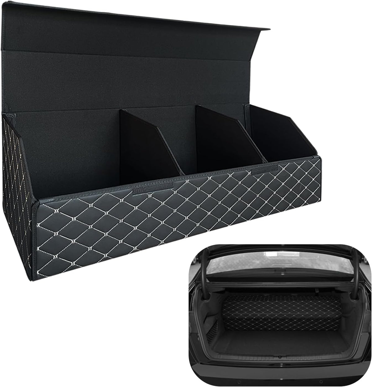 Car Trunk Organizer for Honda Accord Hybrid -Custom Fit,Leather Large Capacity Outdoor Trunk Organizer,4-Layer Cover,Diamond Quilted Pattern All-Season Use for Honda Accord Hybrid 2023-2025