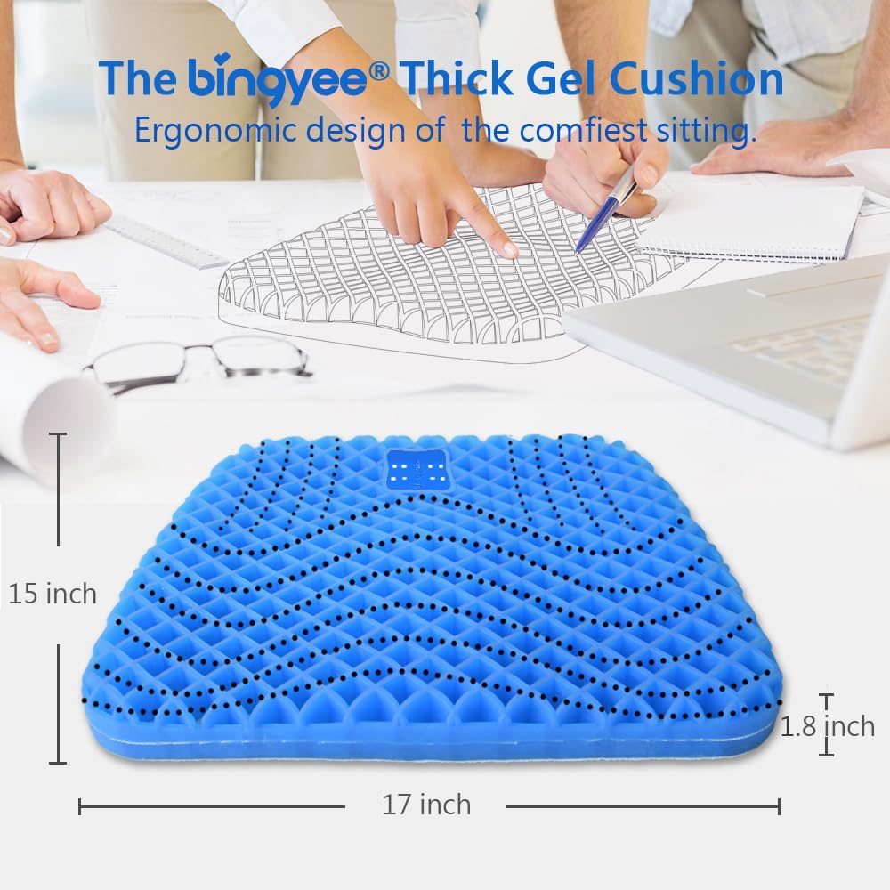 Gel Seat Cushion 1.8 Inch Thick Seating Pad Orthopedic Chair Cushions for Pressure Relief Gel Pads for Office Chair, Car, Home, Wheelchair, Kayak Cushion, Stadium Cushion