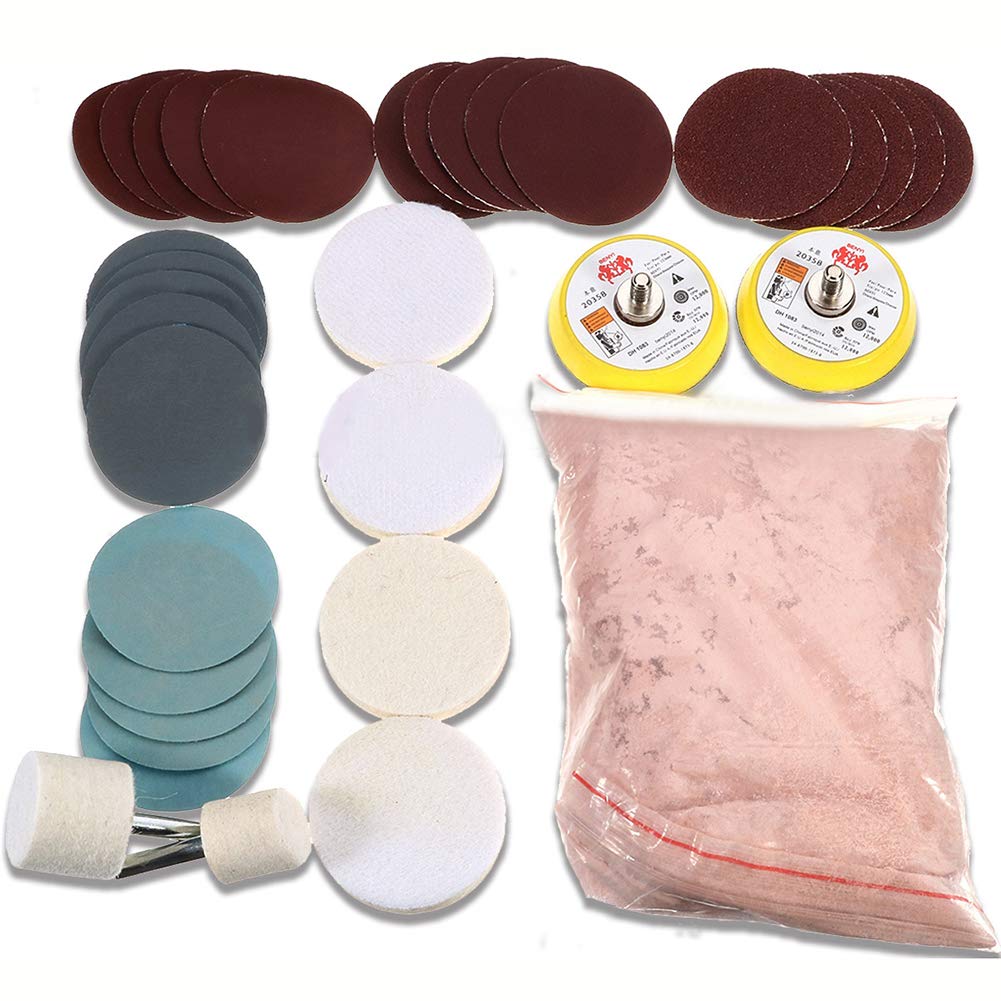 Glass Polishing Kit, 34pcs/Set Glass Scratch Remover, Window Windscreen Scratch Repair Kit with Cerium Oxide Polishing Powder/Polishing Pad/Polishing Wheel