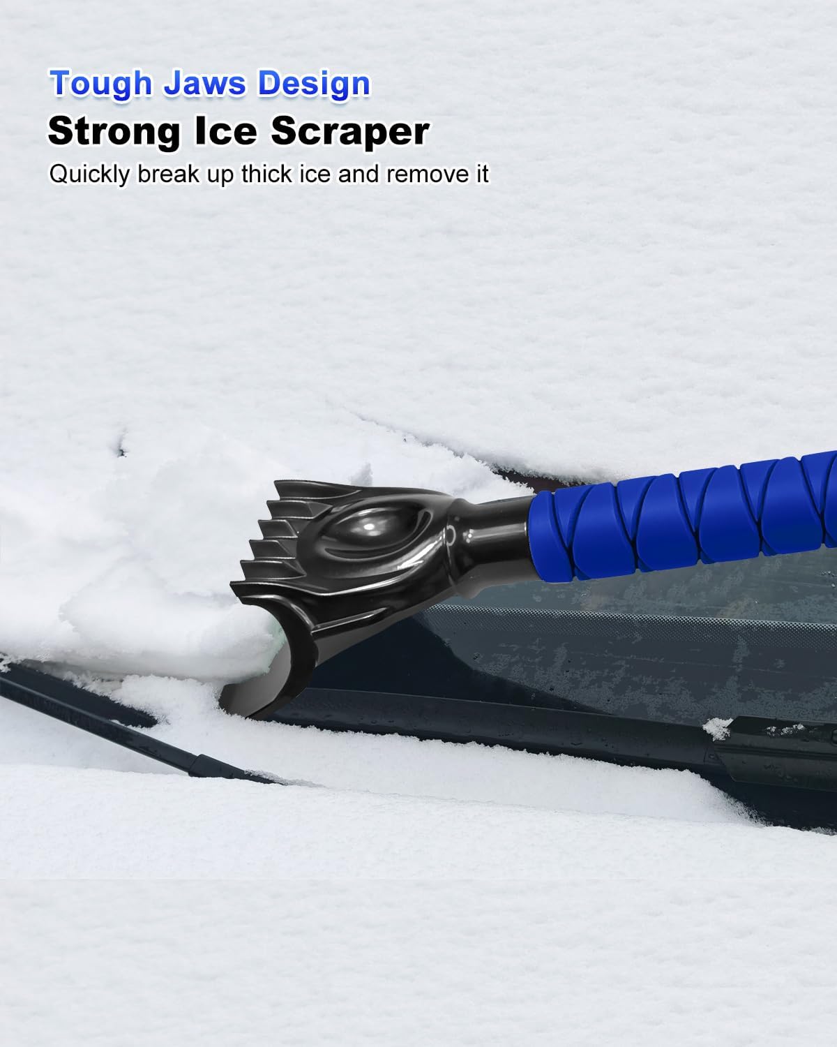 SEAAES 33 Inch Snow Brush and Ice Scraper for Car Windshield, Extendable Snow Scraper and Brush with Foam Grip for Truck SUV Vehicle Window - Blue