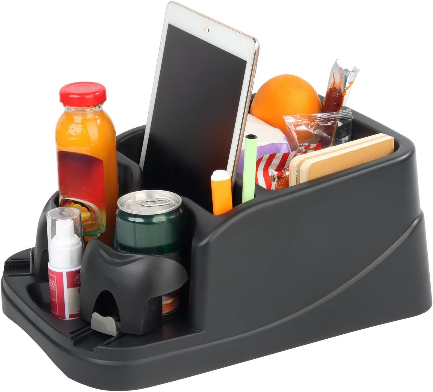 Universal Big Center Console for Cars, Trucks, Minivans, SUVs, Car Console Organizer with 2 Adjustable Cup Holders, Seatbelt for Secure Hold Car Seat Organizer, Truck Floor Console
