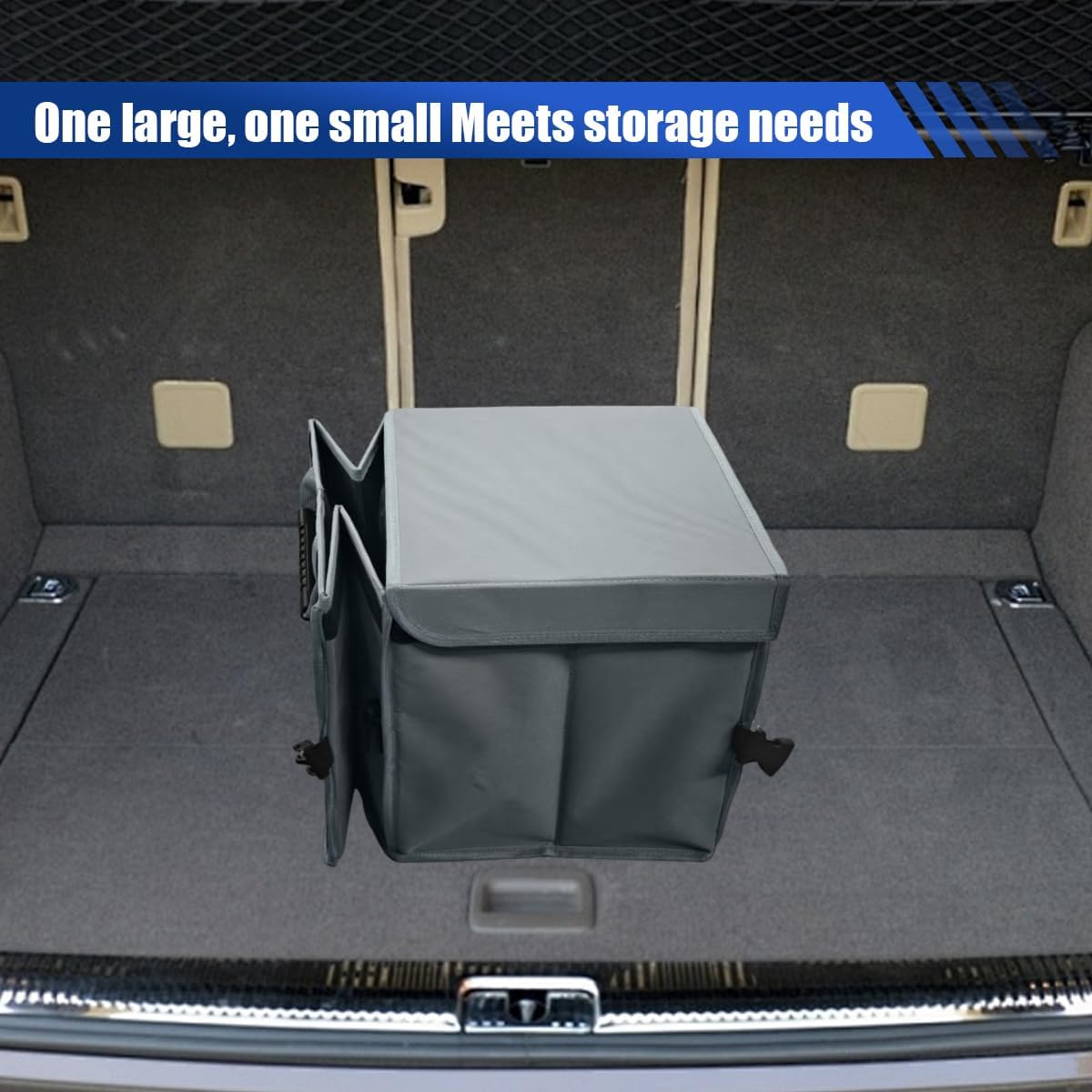 Car Trunk Organizer, Collapsible Multi Compartment Car Storage Box with Lid & Reinforced Handles, Adjustable Waterproof Storage Organizer Accessories for SUVs Cars Trucks (Gray)