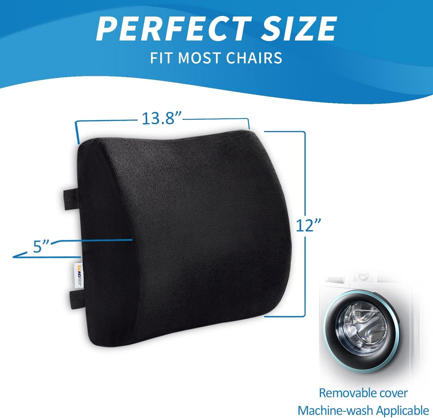 SAIREIDER Comfortable Lumbar Support Pillow for Office Chair, Memory Foam Back Support Pillows for Car、Gaming Chair、 Home Chair, Back Pain Relief Improve Posture, Double Adjustable Straps(Black)