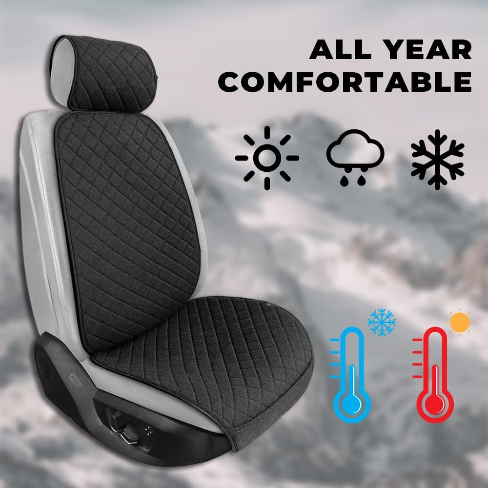 Partsable 2PCS Linen Car Seat Covers Front Seats,Breathable Cloth Fabric Car Seat Protector - Universal Cloth Seat Covers Fit for Cars, Vans, SUVs, Trucks and for All Seasons - Black