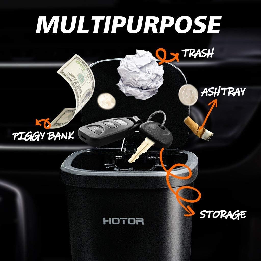 HOTOR Car Trash Can, Car Trash Cup with 30 Additional Trash Bags for Exclusive Using, Multipurpose Trash Can for Car, Office & Home to Meet Various Needs - 2 Packs, Black