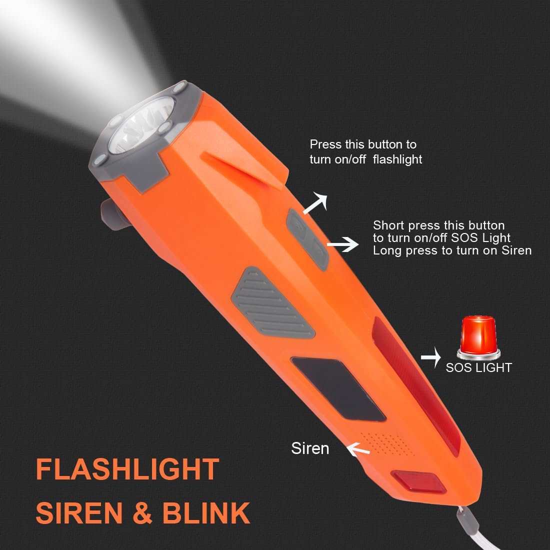 LUXON 8 in 1 Car Emergency Escape Tool Safety Rescue Hammer (Orange)