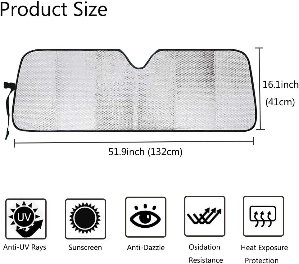Big Hippo Windshield Sun Shade for 2007-2023 Wrangler Rubicon Sahara TJ JK JKU 2 &amp; 4 Door-Blocks UV Rays Sun Visor Protector,Car Sun Shade Keep Your Vehicle Cool,Car Window Shade