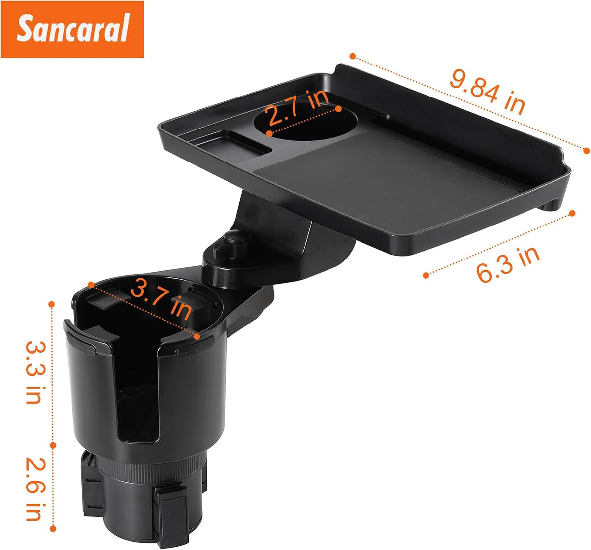 Car Large Cup Holder Expander, 3-in-1 Cupholder Extender with Swivel and Detachable Snack Food Tray Table for Eating, Travel Essentials for Road Trips for Driver. Model E