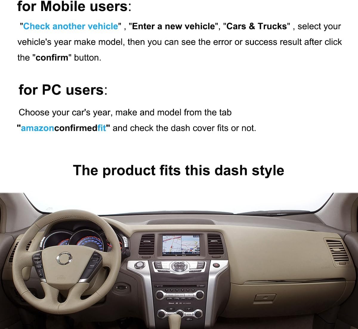 Dash Cover Mat Custom Fit for Nissan Murano (Beige) K307