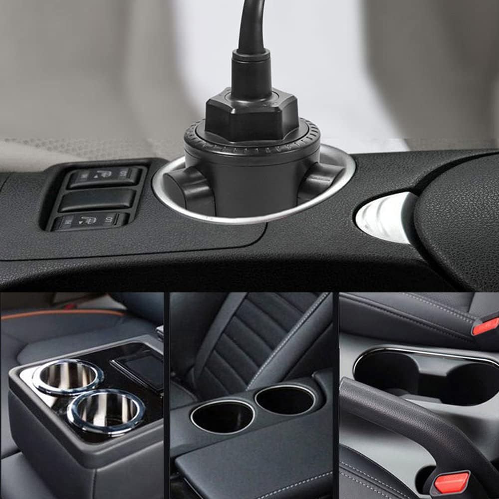 2-in-1 Cup Holder Phone Mount, Universal Adjustable Gooseneck Cup Holder, 360 Rotation, One-Button Release, Fits 4"-7" Phones