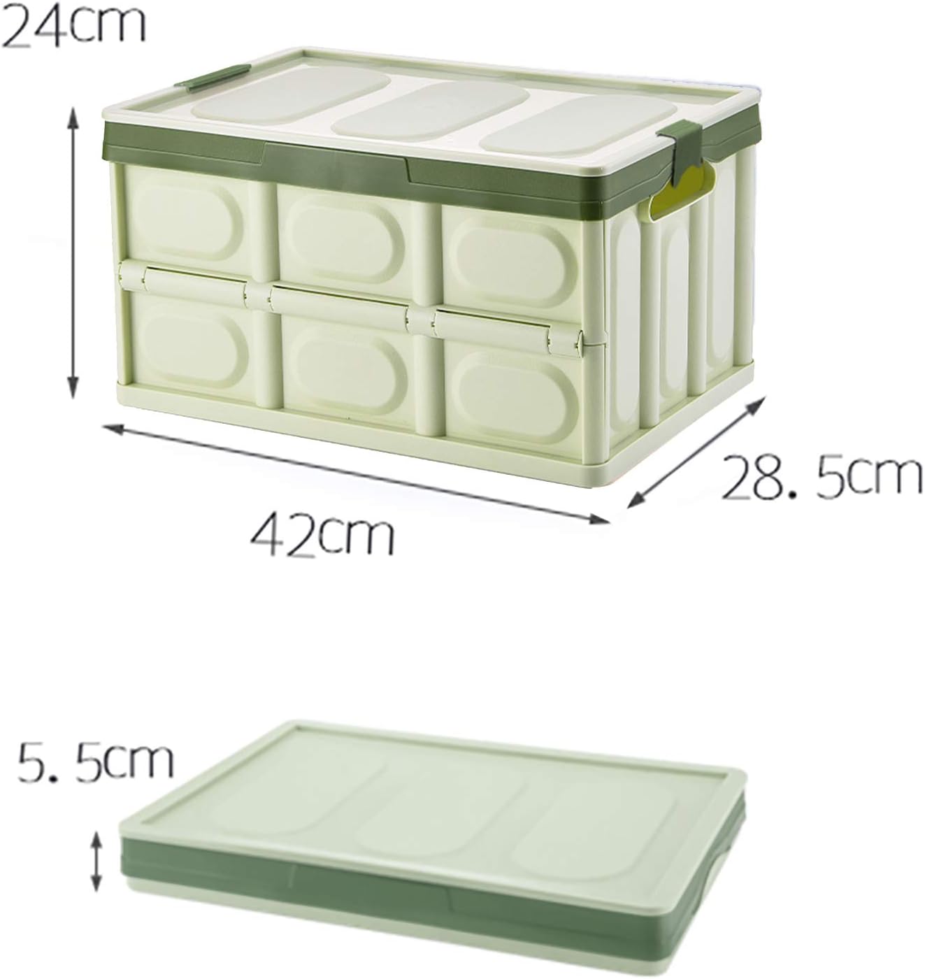 Lidded Storage Bins 2 Pack 30L Collapsible Storage Box Crates Plastic Tote Storage Box Container Stackable Folding Utility Crates for Clothes Books Snack Shoe Bag and Grocery Storage Bin-Green