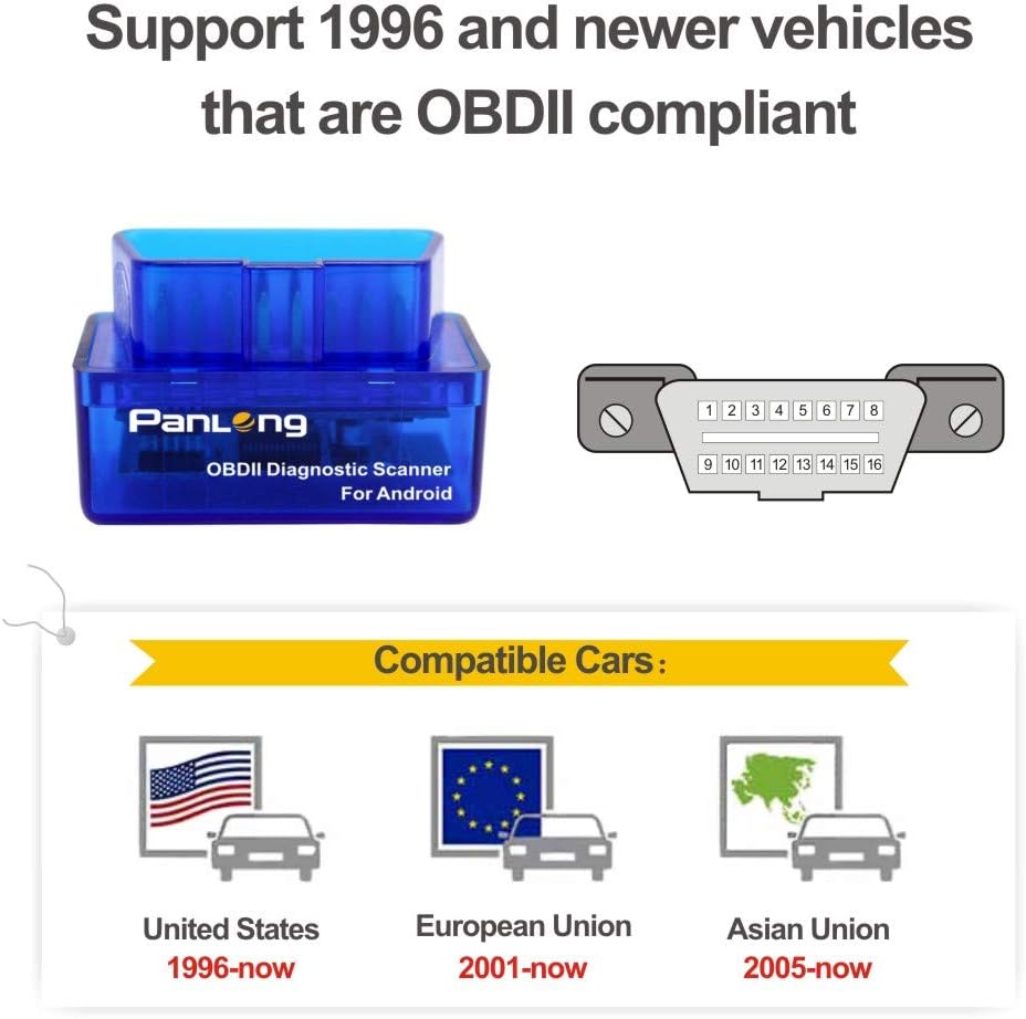 Panlong OBD2 Scanner Bluetooth OBDII Diagnostic Tool Car Code Reader Turn Off Check Engine Light Support Android