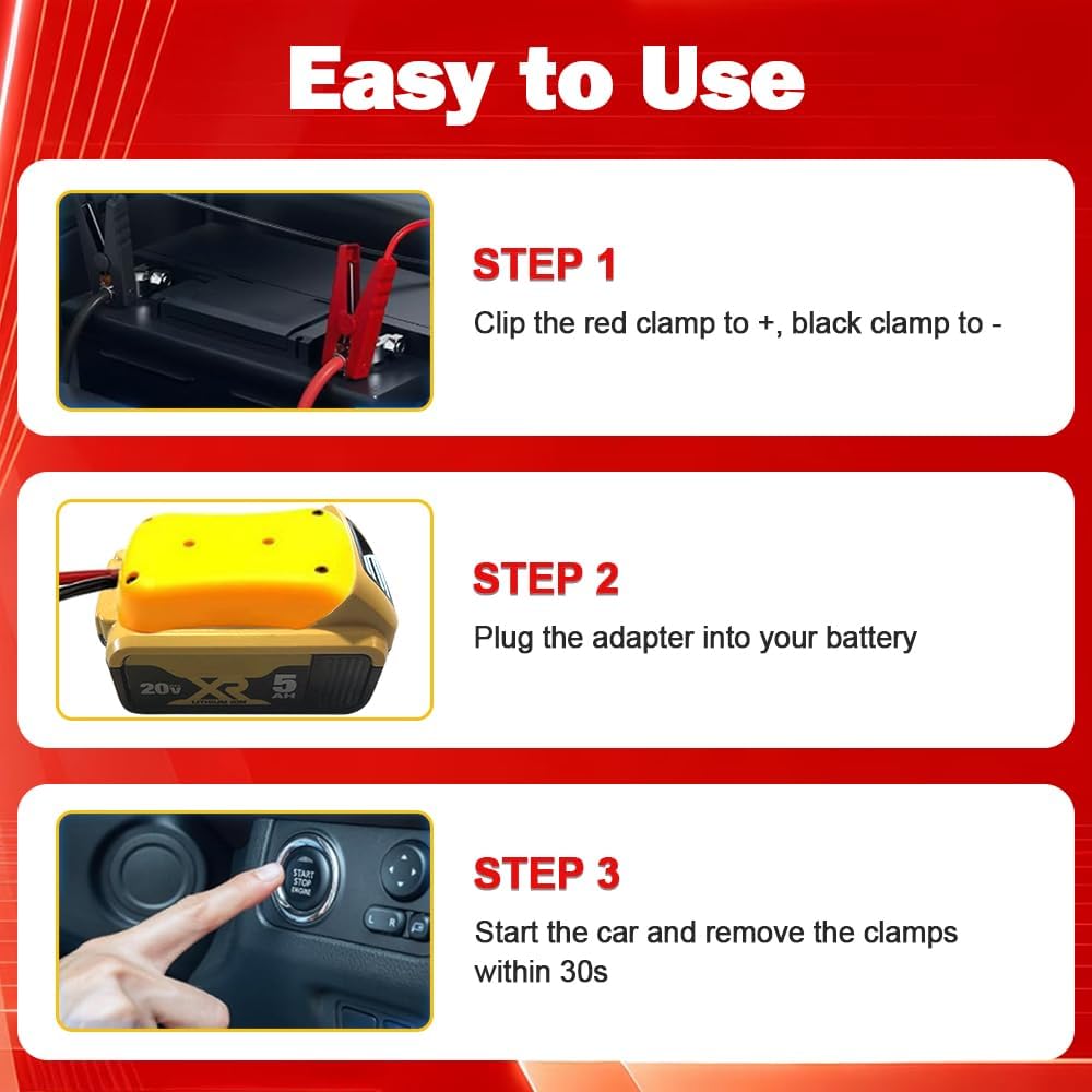 Jumper Cables with Adapter Compatible with DE.Walt 20V Batteries 8AWG 2FT